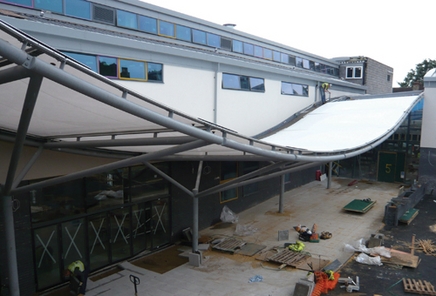 An undulating ETFE canopy shelters the main circulation spine