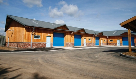 Seven industrial units at Woodlands Enterprise Centre in north Devon. Each unit has a passive natural ventilation system with no powered fans.